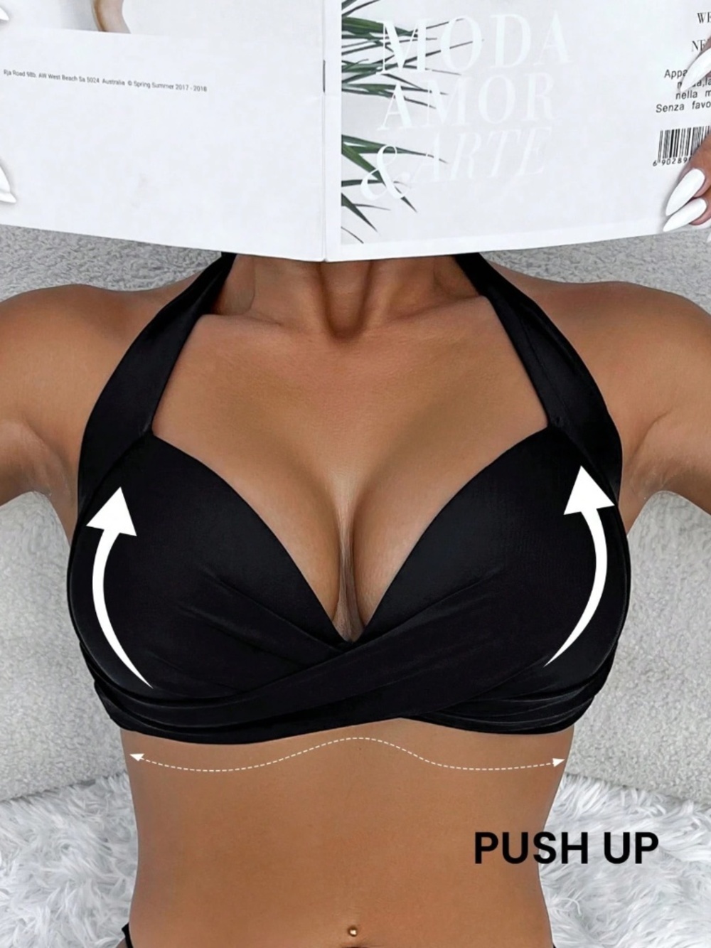 Black Swim Bra Top Criss Cross Front Halter Ties